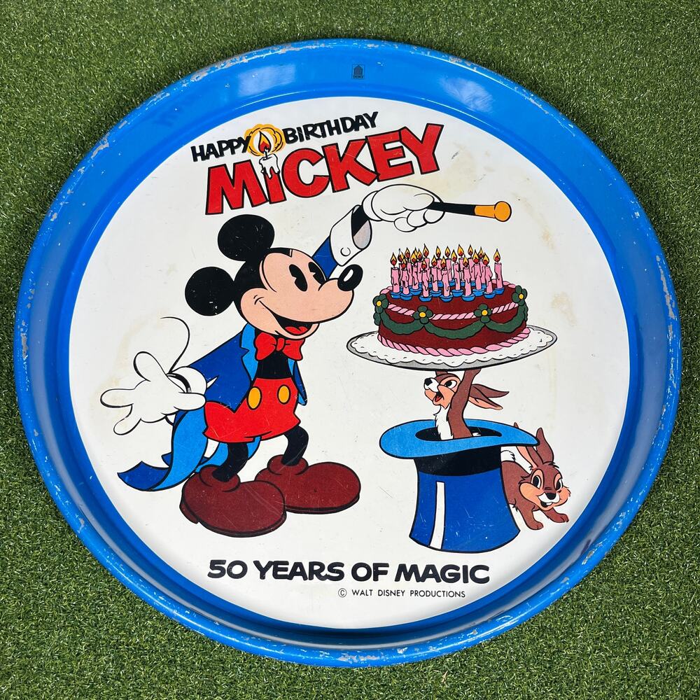 Vintage 1978 Disney Mickey Mouse 50 Years of Magic Birthday Metal Tray 13”